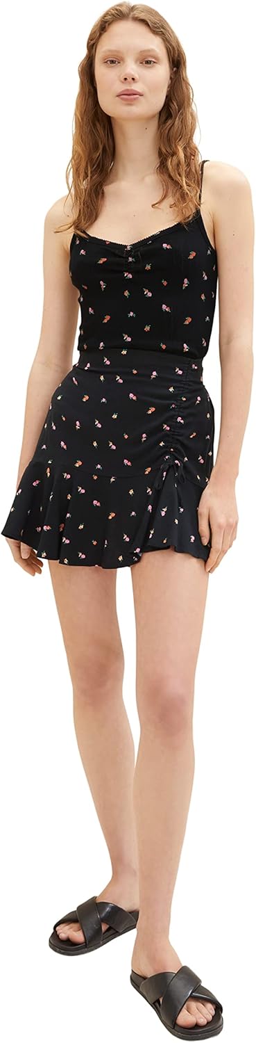 TOM TAILOR Denim Damen Blumenrock mit Volant XS 31950 - Small Black Flower Print, XS 31950 - Small B