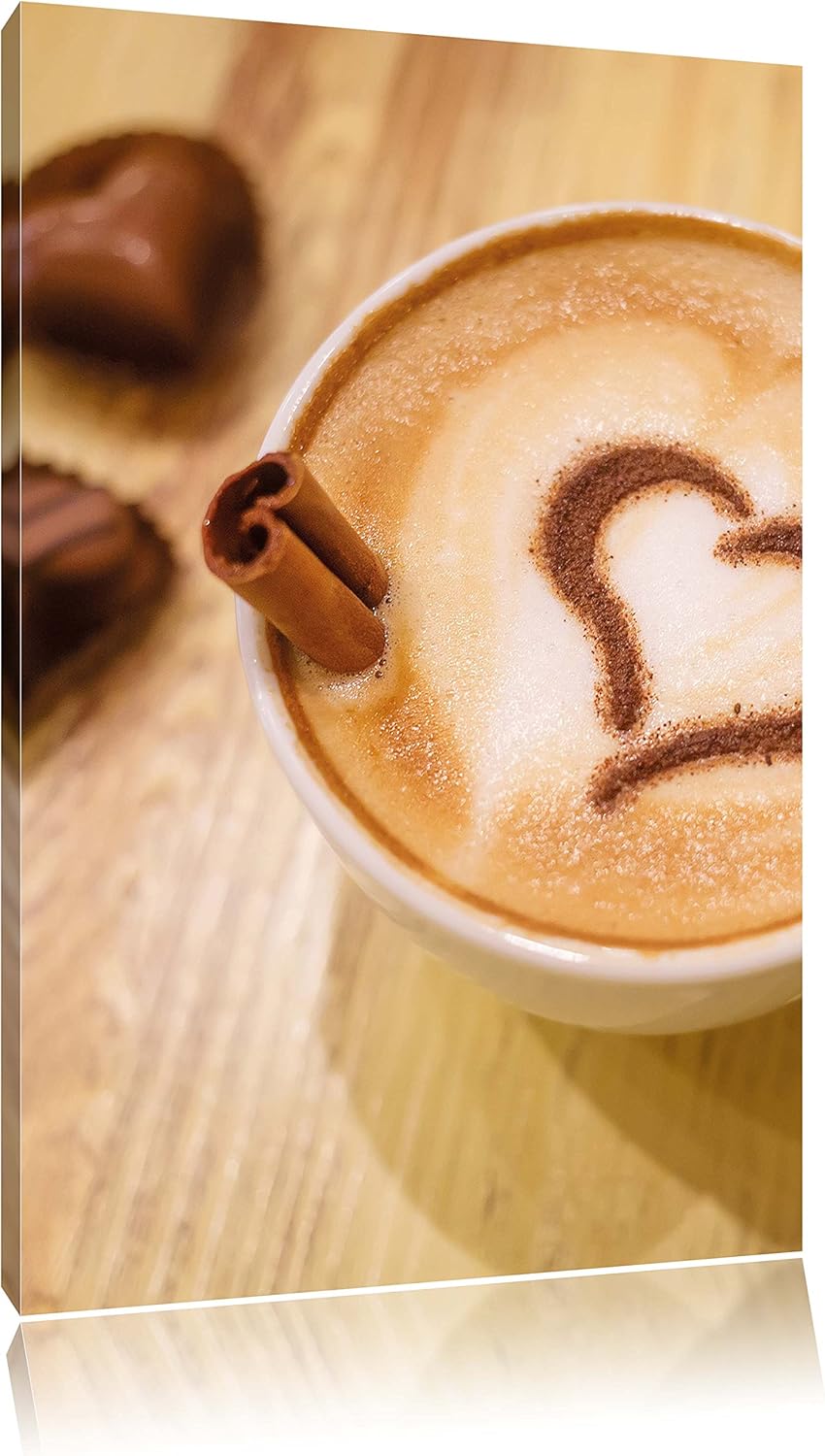 Pixxprint Kaffee Coffee Herz aus Schaum Cappucino, Format: 100x70 auf Leinwand, 100x70