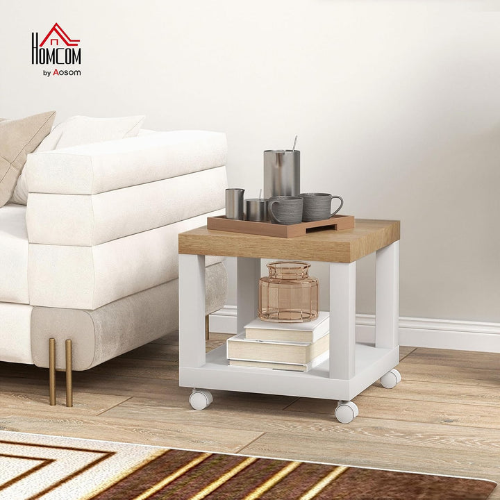 HOMCOM Beistelltisch, rollbar, moderner Couchtisch mit offenem Regal, für Wohnzimmer, Schlafzimmer o