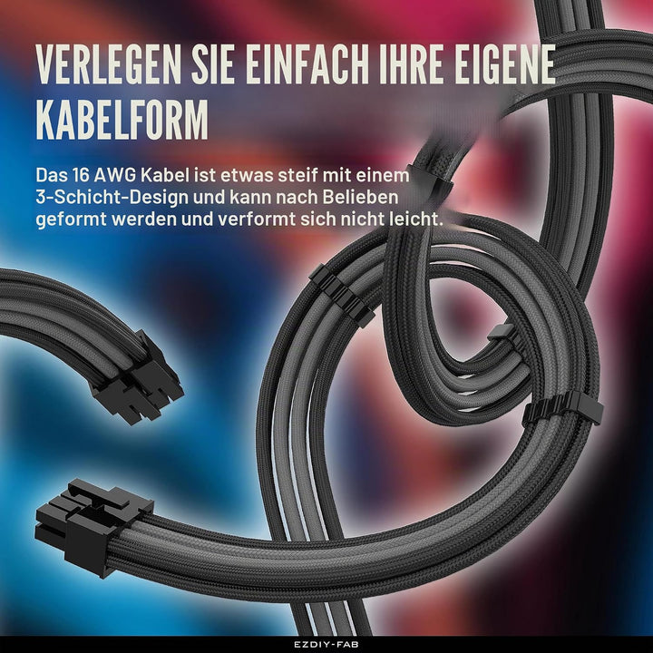 EZDIY-FAB Sleeved Cable - Kabelverlängerung für Stromversorgung mit Combs 24 Pin 8PIN 6PIN 4 + 4 Pin