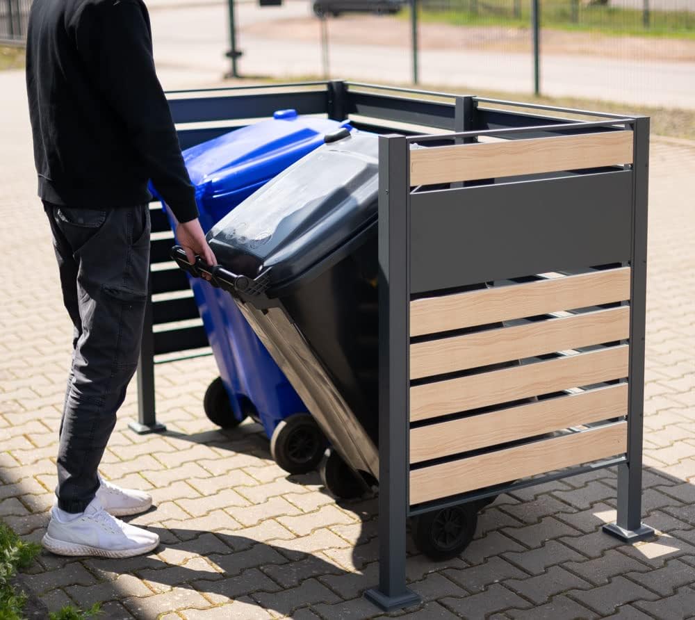 WESTMANN 2er Mülltonnenverkleidung Planum | Metall 160x80x120 cm Grau/Braun | Mülltonnen Sichtschutz
