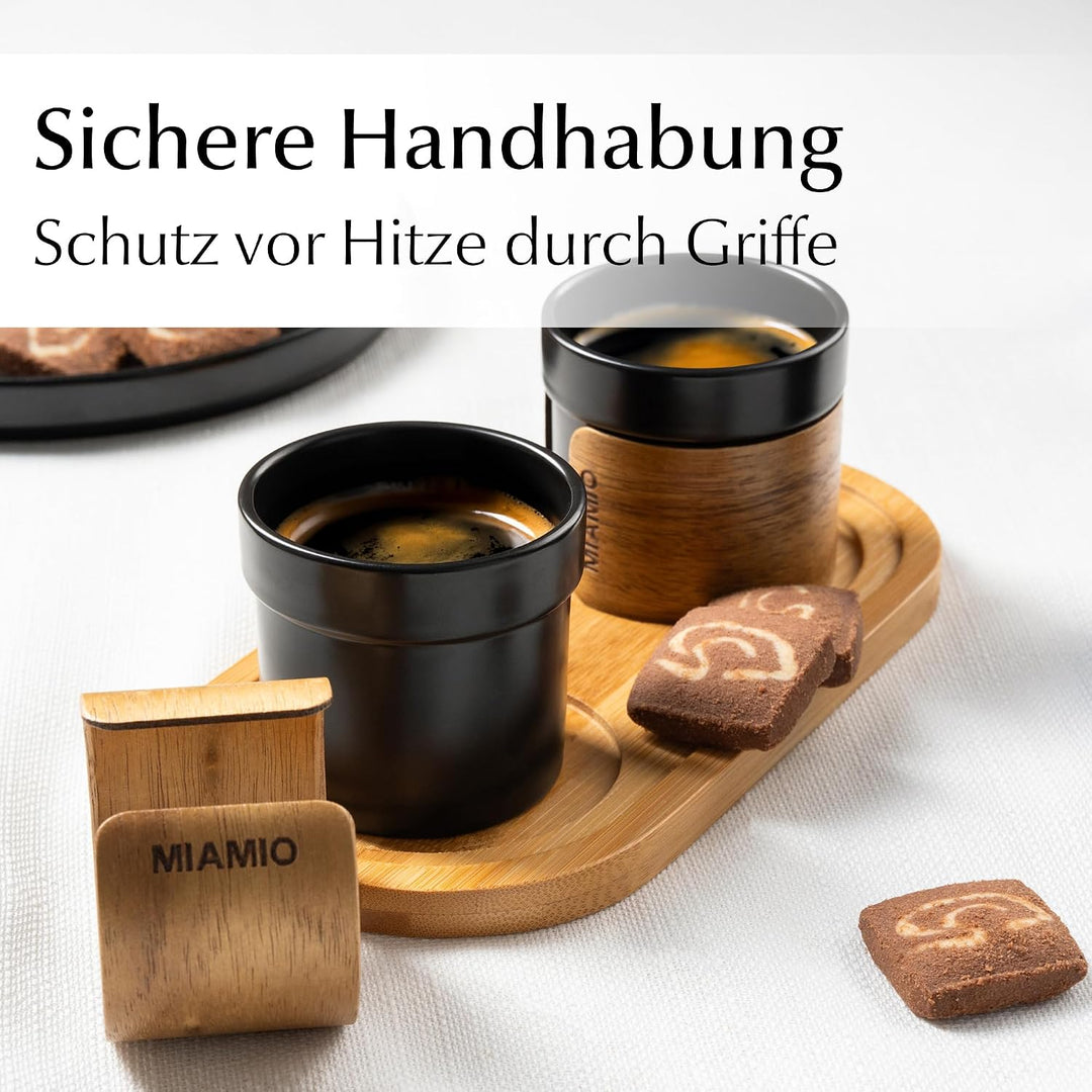 MIAMIO - Keramik Espressotassen/Espressobecher ohne Henkel (100ml)(Schwarz) | Kaffeebecher Keramik o
