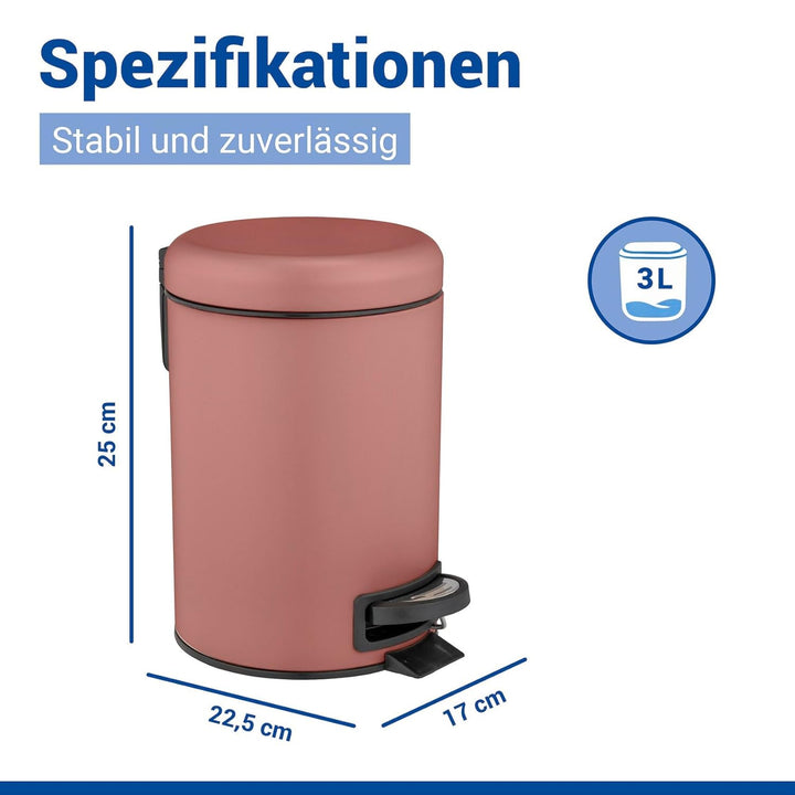 WENKO Treteimer Leman, 3 Liter, mit herausnehmbarem Einsatz, aus lackiertem Stahl, 17 x 25 x 22,5 cm