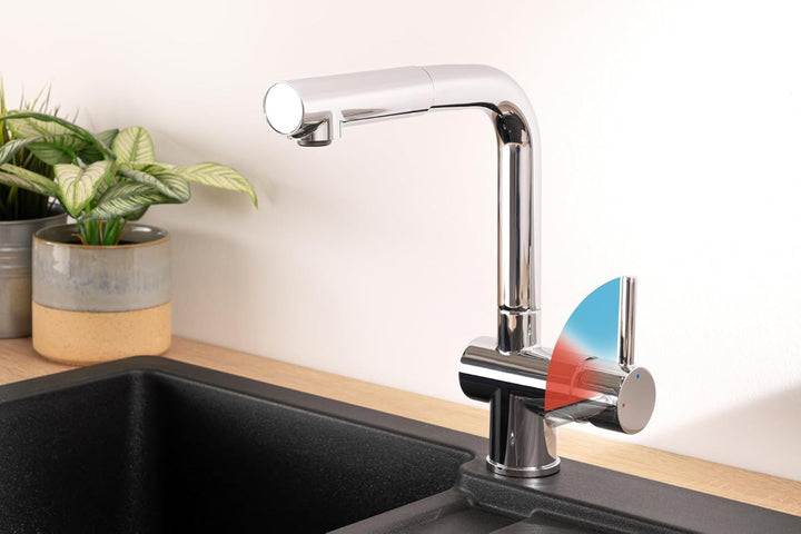 aquaSu® Spültischarmatur Naturi mit Wasserspar-Kartusche, Kosten-sparende Kaltwassermittelstellung,