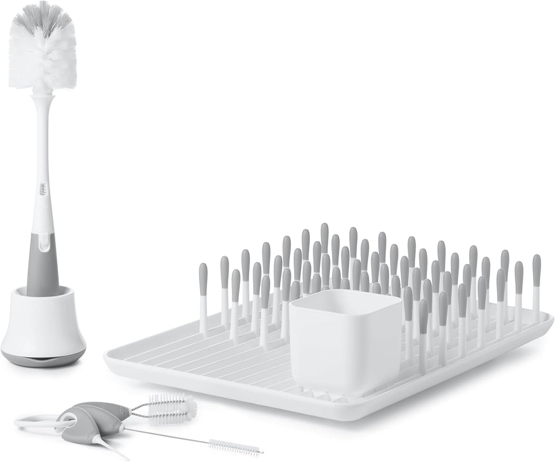 OXO Tot Reinigungsset für Flaschen und Tassen, Grau Reinigungs- und Trocknungsset Grau, Reinigungs-