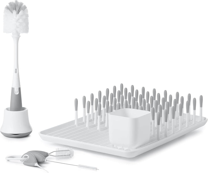 OXO Tot Reinigungsset für Flaschen und Tassen, Grau Reinigungs- und Trocknungsset Grau, Reinigungs-