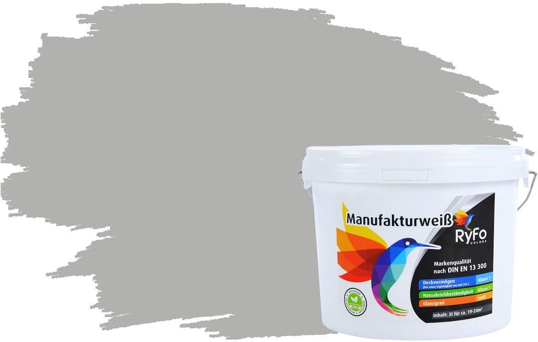 RyFo Colors Bunte Wandfarbe Manufakturweiss Delfingrau 3l - weitere Grau Farbtöne und Grössen erhält