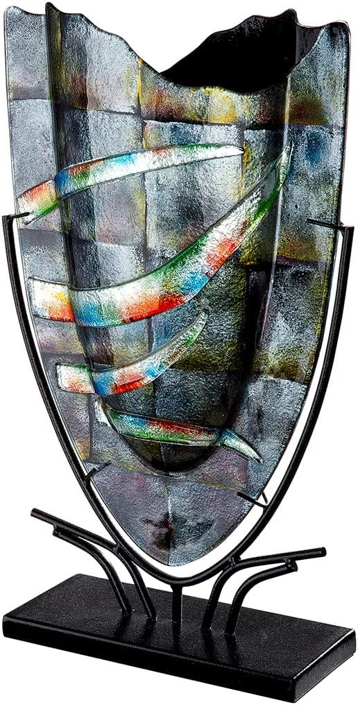 GILDE GLAS art Design Dekovase aus Glas - mit Metallständer - Geschenk für Frauen Geburtstag Valenti