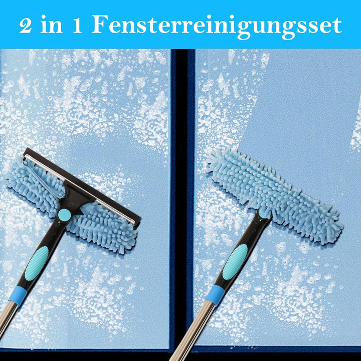 Terafeels 280cm Teleskop Fensterwischer Abzieher Set, 2 in 1 Teleskopstange Fensterreinigung ür Inne