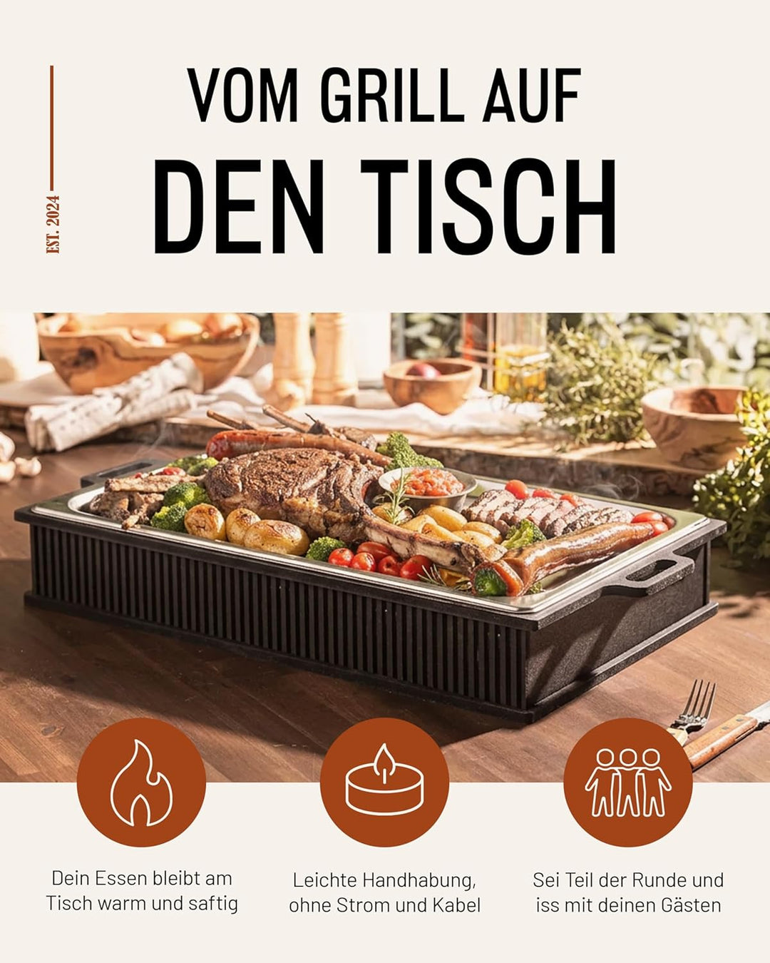 INEXTERIOR Hotty Legacy Warmhalteplatte fürs Grillen – BBQ-Design Speisenwärmer – Stövchen für Grill
