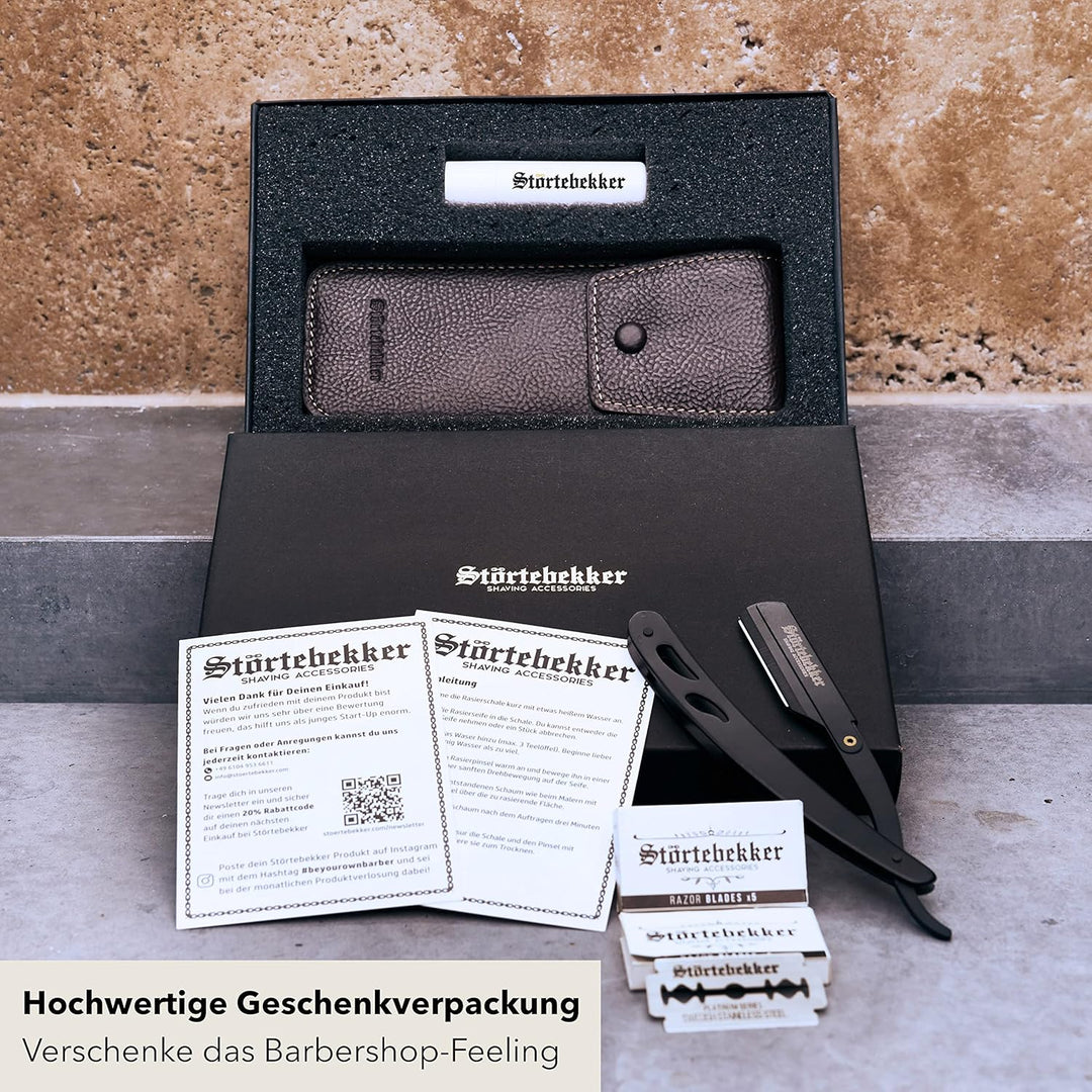 Störtebekker® Rasiermesser im handgefertigten Lederetui inkl. Alaunstift - Straight Razor mit Rasurg