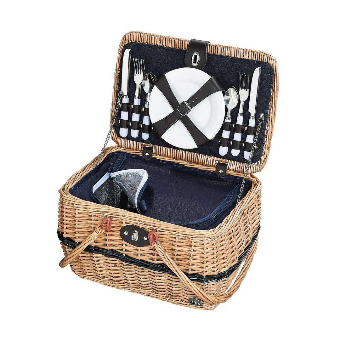 cilio Picknick-Korb IDRO, Für 4 Personen, Geflochtener Korb mit Deckel, Picknickkorb mit Kühlfach in