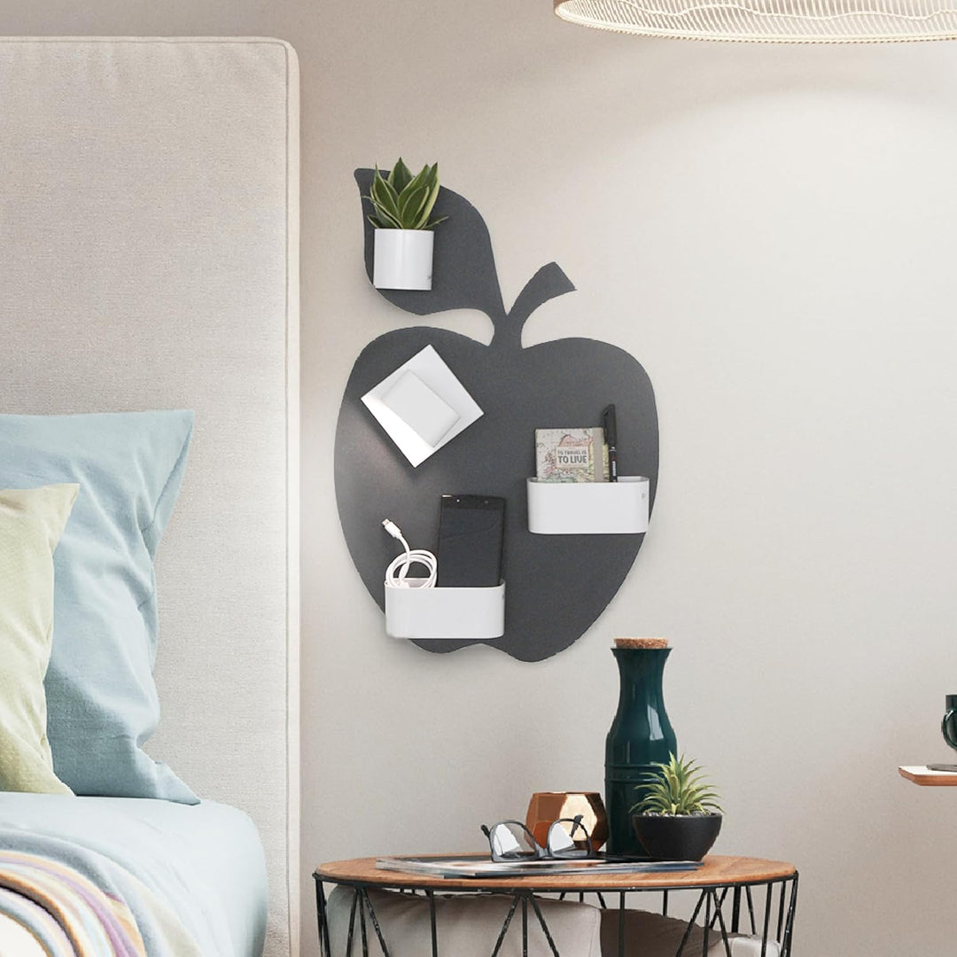 KalaMitica Apfel Design magnetische Kreidetafel aus Stahl, Anthrazit, 56x38x0,12cm, Apfel