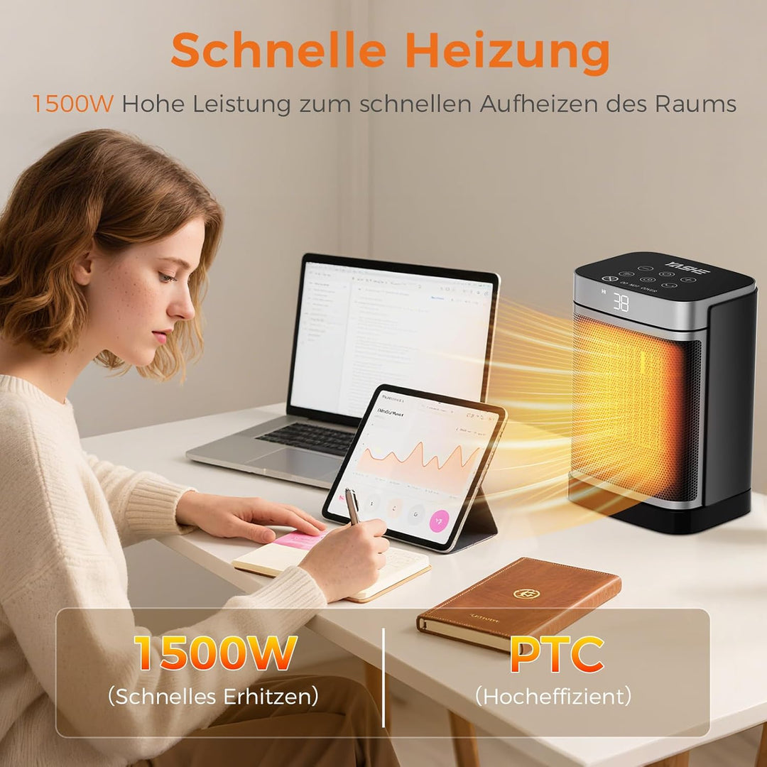 YASHE Heizlüfter Energiesparend 1500W Heizung Elektrisch mit Fernbedienung, Thermostat PTC-Keramik H
