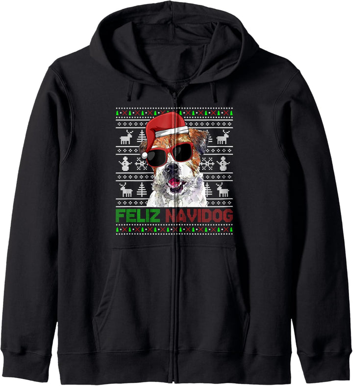 Parson Russell Terrier Hund Feliz Navidog Lustig Weihnachten Kapuzenjacke