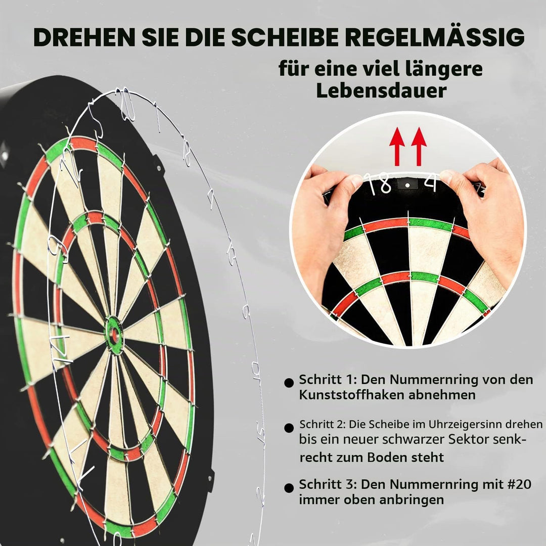 Linkvisions Dartscheibe mit klammerfreiem Bullseye, 18 g Stahlspitze, Dartscheiben-Montagesets entha