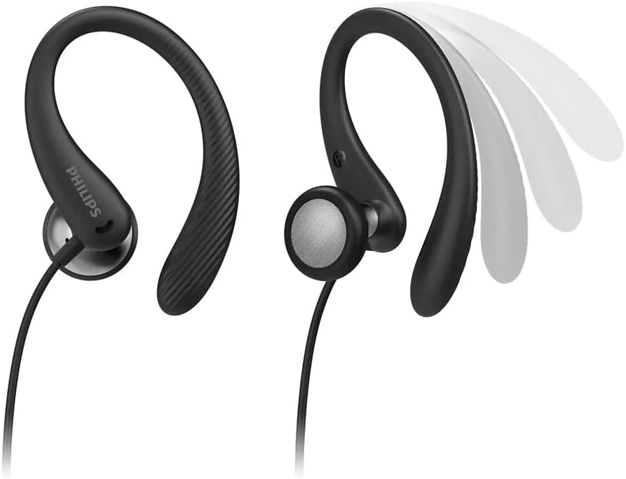 Philips Audio TAA1105BK/00 Sports Headphones with Microphone, In-Ear Headphones (Flexible Ear Hook,