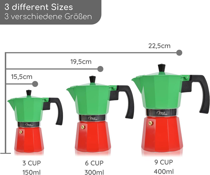 Milu Espressokocher (No Induktion) | 2, 3, 6, 9 Tassen | Aluminium Mokkakanne, Espressokanne, Espres