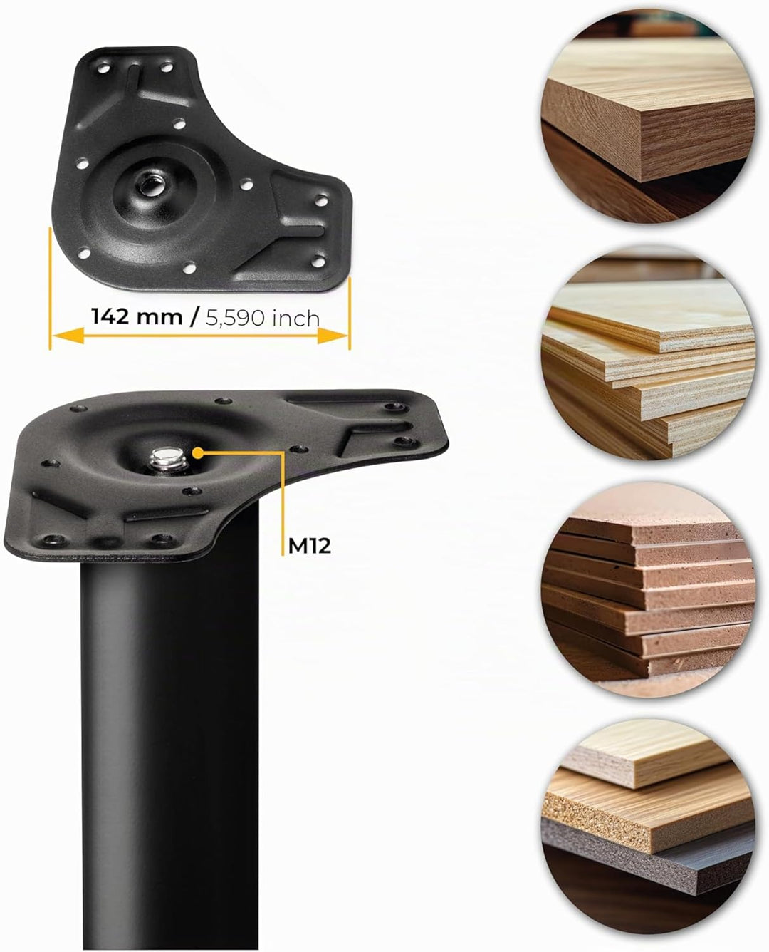 Emuca - Regulierbare Tischbeine Ø60x710mm, 4er Set aus Stahl, regulierbare Höhe 710-730mm, schwarz Ø