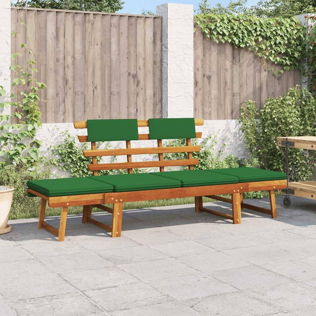 vidaXL Akazienholz Massiv Gartenbank mit Auflagen 2-in-1 Sonnenliege Gartenliege Liege Sitzbank Park