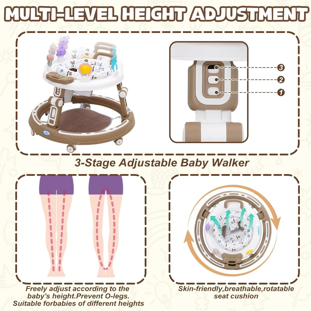 Baby Lauflernhilfe 5in1 mit Musikspielzeug, Fussstütze, 360-Grad-Stummschaltung, 6 Räder, 360° Rotat