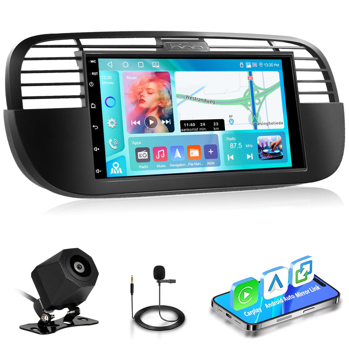 4GB+64GB Autoradio für FIAT 500 2007-2015 Radio mit Carplay/Android Auto, 7 Zoll Bildschirm Car Ster