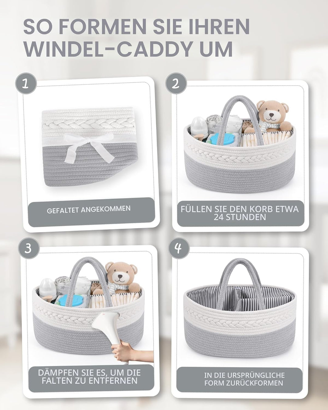 Maliton Baby Windel Caddy Organizer，Wickeltisch Organizer Aufbewahrungskorb mit Herausnehmbaren Fäch