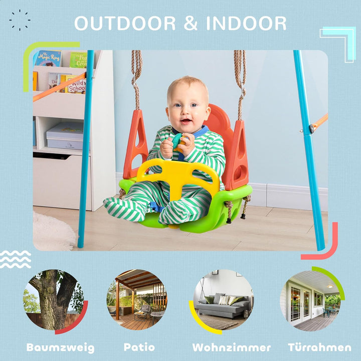 Outsunny Babyschaukel 3 in 1 Kinderschaukel Babysitz verstellbar Mitwachsend Schaukelsitz mit Rücken