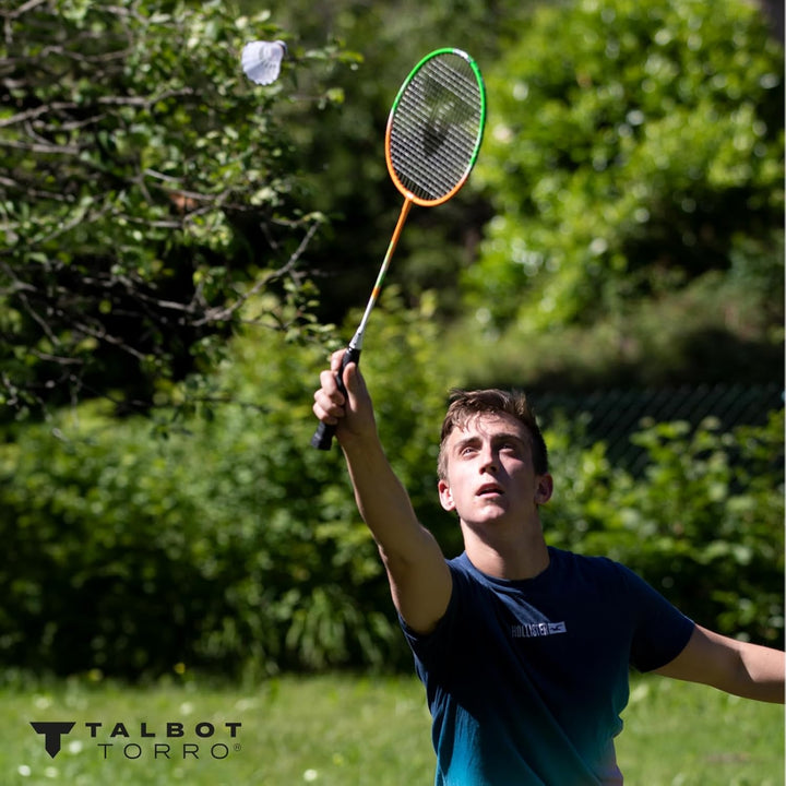 Talbot-Torro Badminton-Set 4-Attacker Plus, Kolmplettset mit 4 Schläger, 3 Federbälle, komplette Net