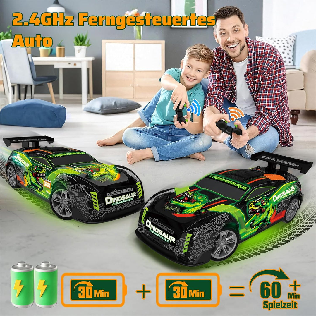 Ferngesteuertes Auto ab 3 4 5 6 Jahre, Dinosaurier Spielzeug mit Licht und Musik, 15KM/H 1/16 Fernge