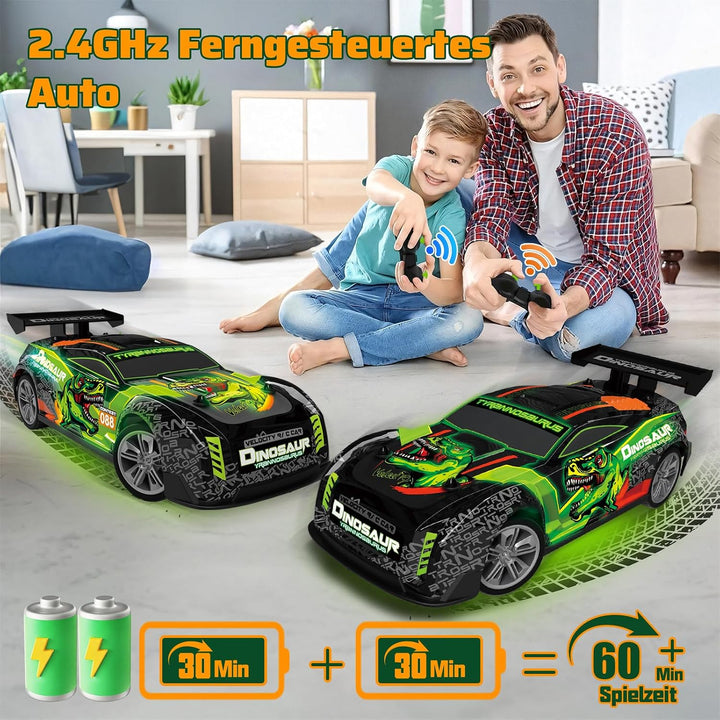 Ferngesteuertes Auto ab 3 4 5 6 Jahre, Dinosaurier Spielzeug mit Licht und Musik, 15KM/H 1/16 Fernge
