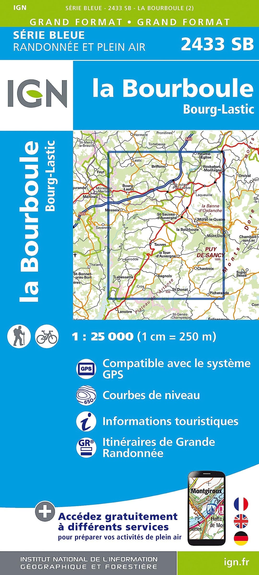 2433SB La Bourboule Bourg-Lastic (Série Bleue, Band 2433), Karte