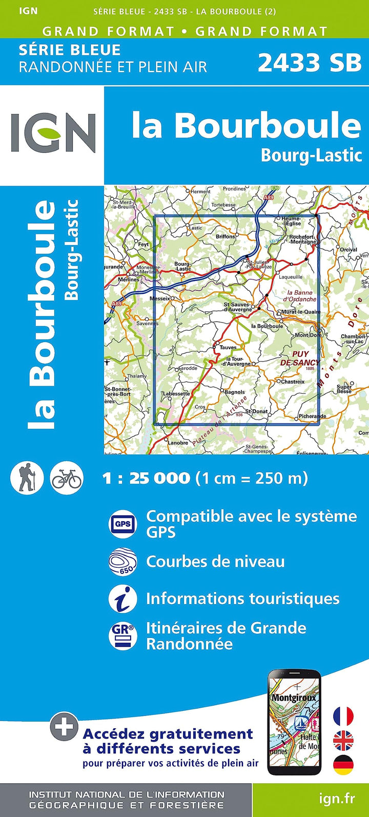 2433SB La Bourboule Bourg-Lastic (Série Bleue, Band 2433), Karte