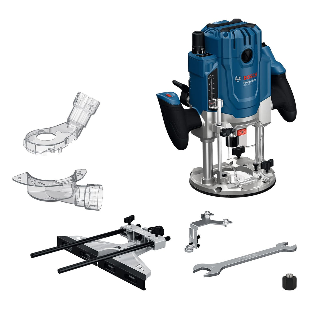 Bosch Professional kabelgebundene Oberfräse GOF 20-12 (2000W, inkl. Staubabsaugung, Rollenführung un