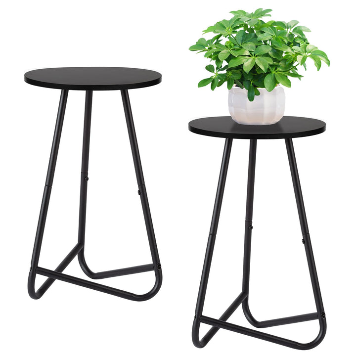 HDANI 50cm Rund Pflanzenständer,Blumenständer 2 set,Pflanzenregal aus Holz und Metall,Modernes Regal