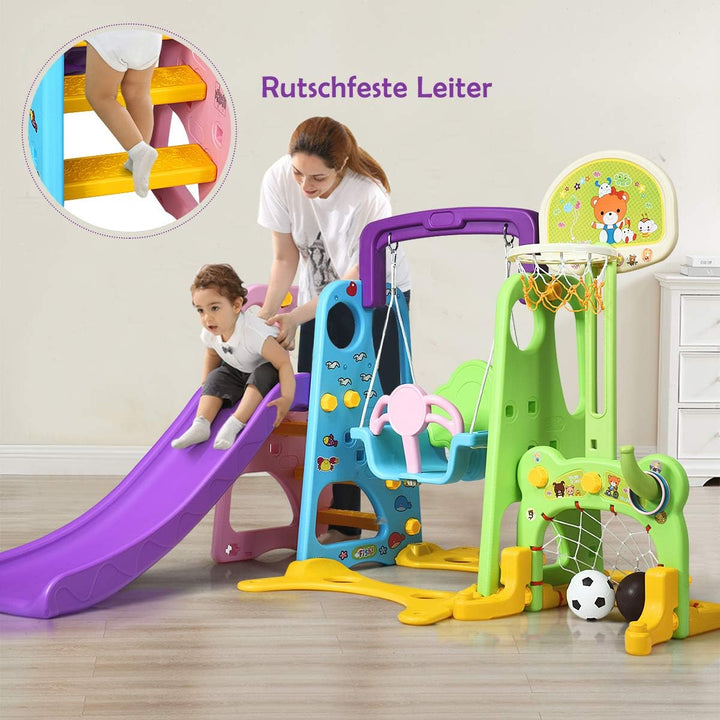 COSTWAY 6 in 1 Kinder Rutsche mit Schaukel, Kinderrutsche Indoor mit Basketballkorb &amp; Fussballtor &amp;