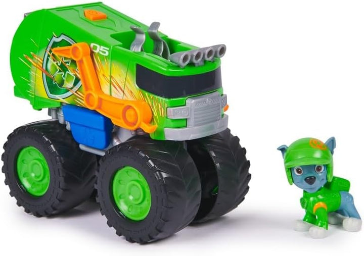 PAW PATROL Rescue Wheels - Rockys Recycling Monstertruck mit Geschoss-Abwurf und Rocky Hundefigur, S