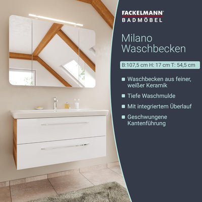 FACKELMANN Keramik Waschtisch Milano/Masse (B x H x T): ca. 107,5 x 17 x 54,5 cm/Keramikbecken/hochw