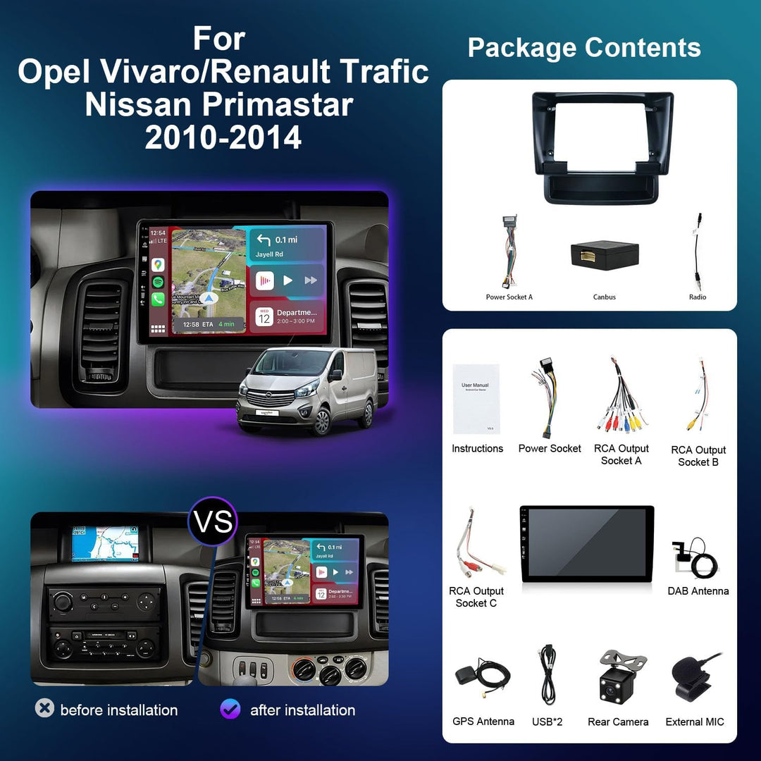 Eingebaut DAB - Android 15 IPS Autoradio für Renault Trafic 2 /Opel Vivaro/Nissan Primastar (2006-20