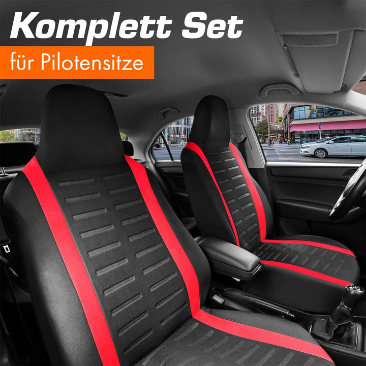 Upgrade4cars Autositzbezüge Set für Pilotensitze | Autositzbezug Komplettset in Rot | Autoschonbezüg