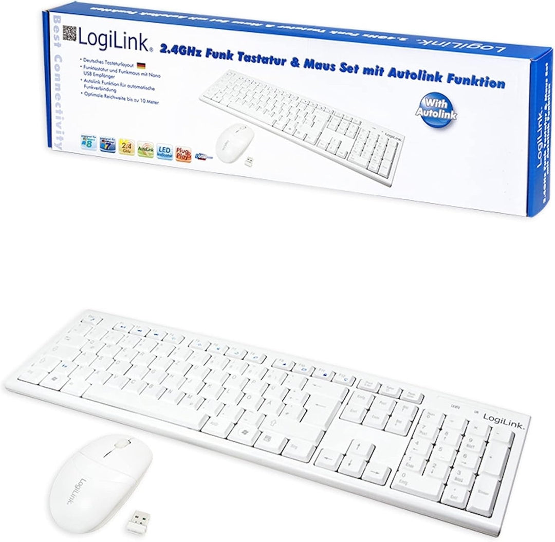 LogiLink ID0104W - Kabelloses Tastatur/Maus Set, 2, 4GHz, Tastatur 103 Tasten (+13 Hotkeys) - Maus (
