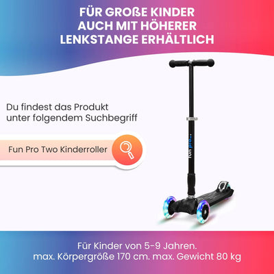 Fun Pro ONE Roller, der Sichere Premium Roller Kinder 3 Jahre, Vergleichstestsieger, LED Räder, falt