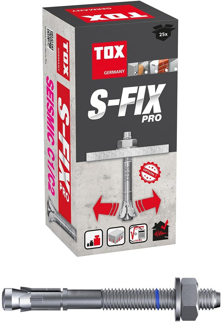 TOX Bolzenanker S-Fix Pro M10 x 135/55 mm 25 Stück 04010219 verzinkt M10 x 135/55 mm Für gerissenen
