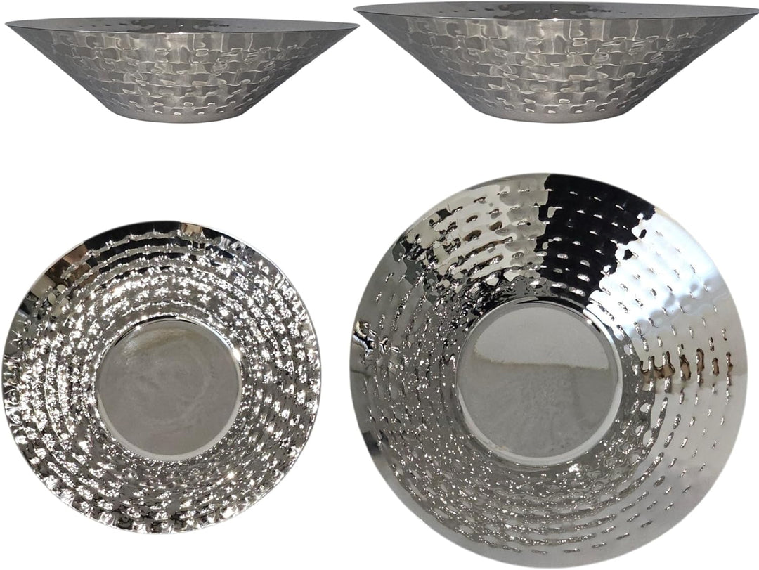 Capri & Milos | 4er Schalen-Set aus Edelstahl | Poliert & gehämmert | 2× Snackschale Ø 16 cm & 2× Se