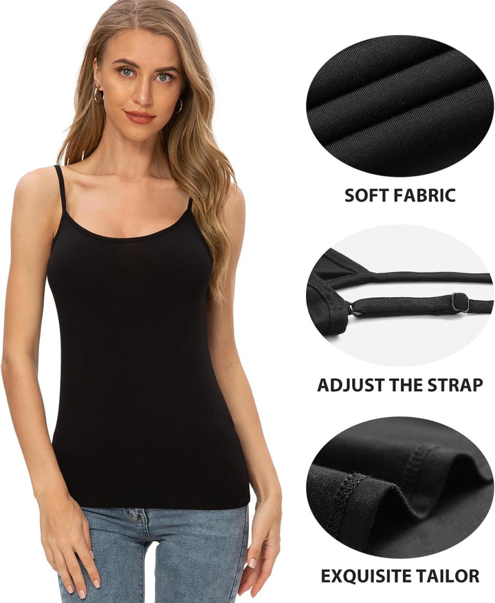 Knuffnee Damen Unterhemden Verstellbare Spaghetti Tops Basic Cami Tank Top 4er Pack S Schwarz/Weiss/