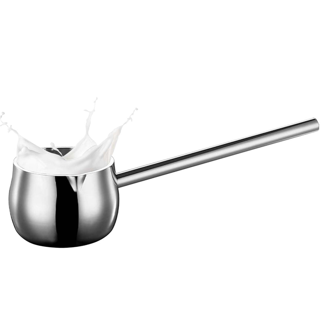 Mini Topf Milchpfanne mit Langem Griff, 300ml Kaffeekanne Butterwärmer mit Ausgiesser, Edelstahl Ind