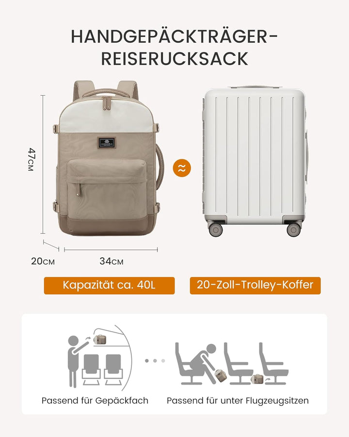 LOVEVOOK Rucksack Handgepäck Flugzeug, Reiserucksack Herren Damen Gross, 40L Cabin Bag Bordgepäck Ru