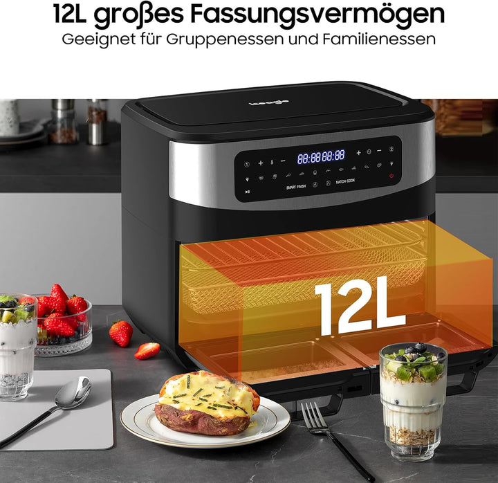 Iceagle Heissluftfritteuse 2 kammern Airfryer 12L - 2600W Heissluftfriteuse XXL mit Sichtfenster | F