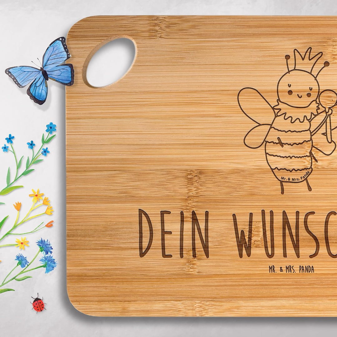 Mr. & Mrs. Panda Brotzeitbrett mit Gravur Biene König - Personalisierte Geschenke, graviert, Frühstü