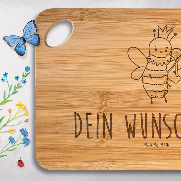Mr. & Mrs. Panda Brotzeitbrett mit Gravur Biene König - Personalisierte Geschenke, graviert, Frühstü